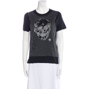 Alexander McQueen Men's Sz Small Black Embroidered Skull Flower Crewneck T-Shirt